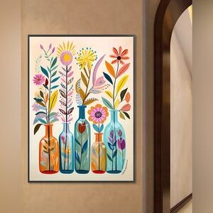 COCBONI Classic Style Unframed Canvas Art Featuring Vibrant Floral Vases